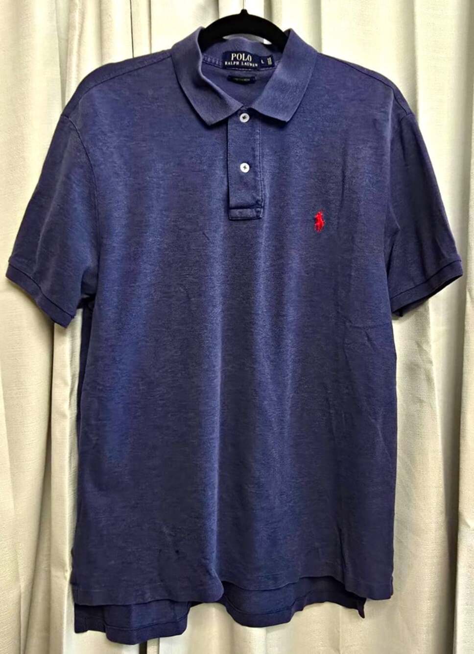 Polo Ralph Lauren 90's Men's Large Long Tail Stretch Mesh Blue Polo Shirt Logo